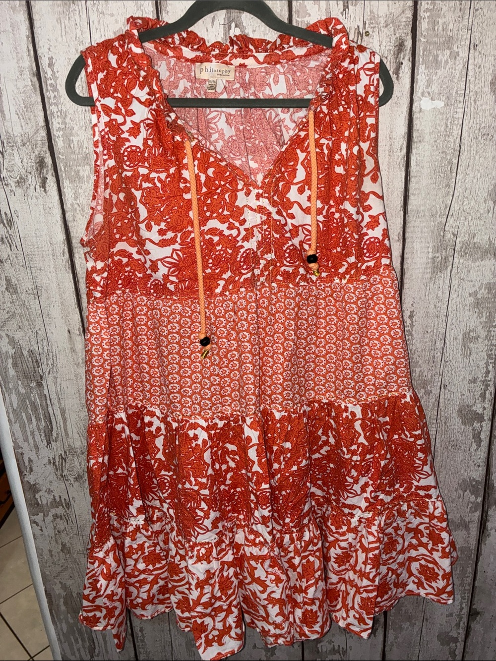 Philosophy Bright Orange & White Tiered Printed Sundress